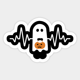 Funny Pumpkin Boo Ghost Heartbeat Halloween Sticker